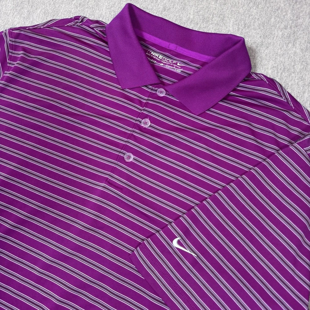 NIKE Performance Golf Polo Shirt Men's Large Magenta Striped Short Sleeve